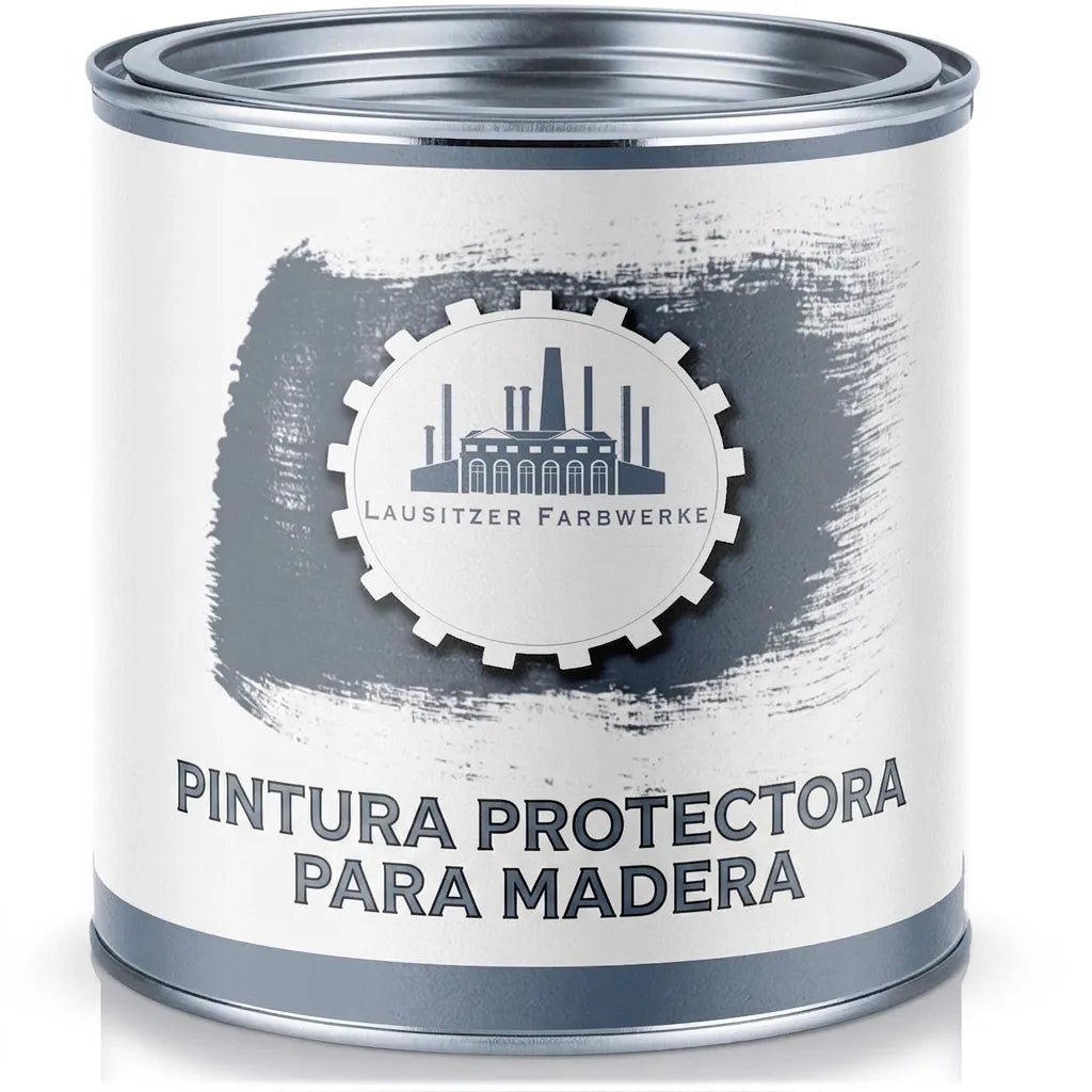 Bote de pintura protectora de madera gris de Lausitzer Farbwerke.