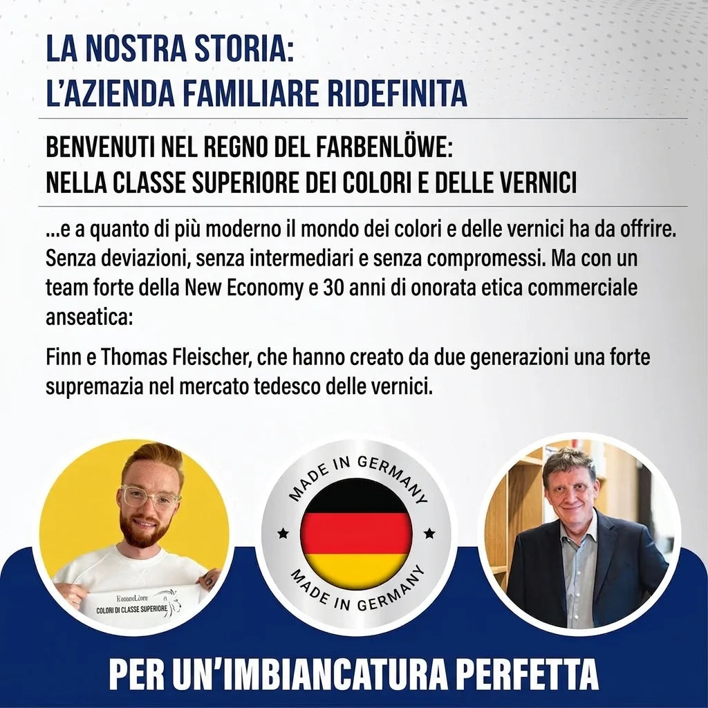 Farbenlöwe: azienda familiare Finn e Thomas Fleischer. Vernici e smalti Made in Germany per un risultato perfetto.