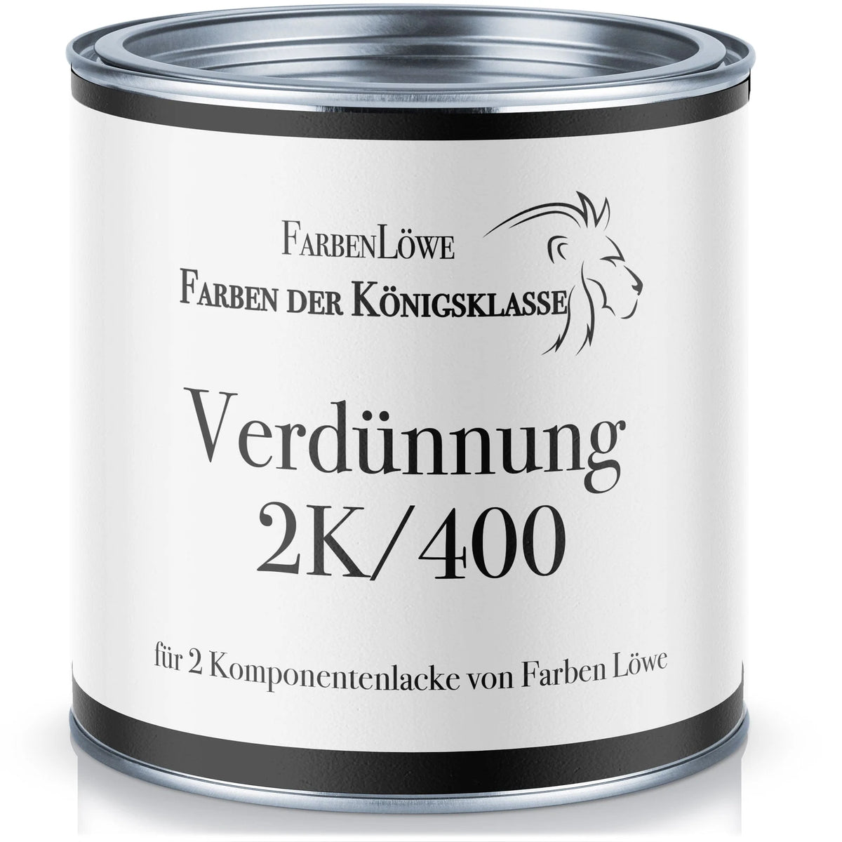 Bidon de "Verdünnung 2K/400" de la marque FarbenLöwe, pour "2 Komponentenlacke".