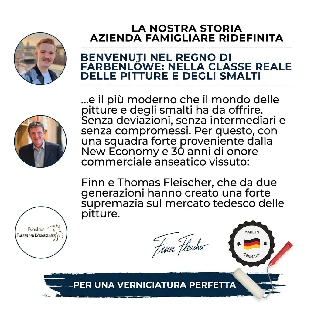 Storia dell'azienda familiare Farbenlöwe, pittura e vernici di alta qualità Made in Germany.