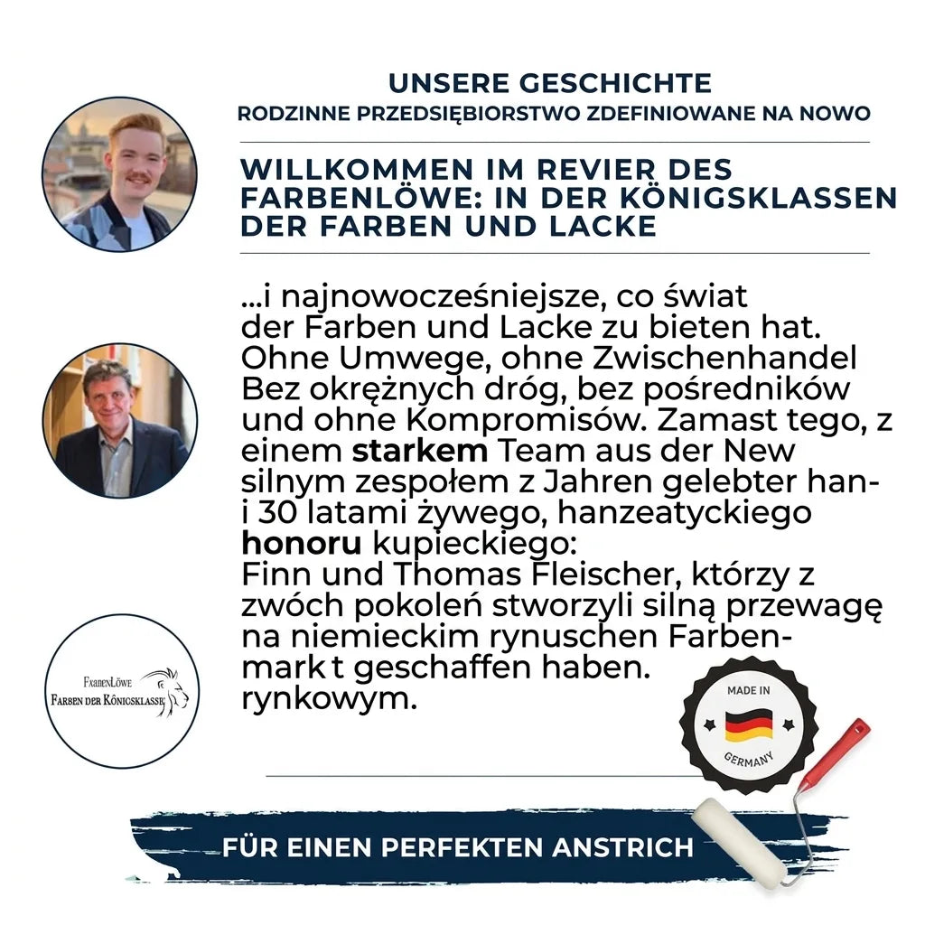 Historia rodzinnej firmy FarbenLöwe: farby i lakiery premium "Made in Germany". Finn i Thomas Fleischer.