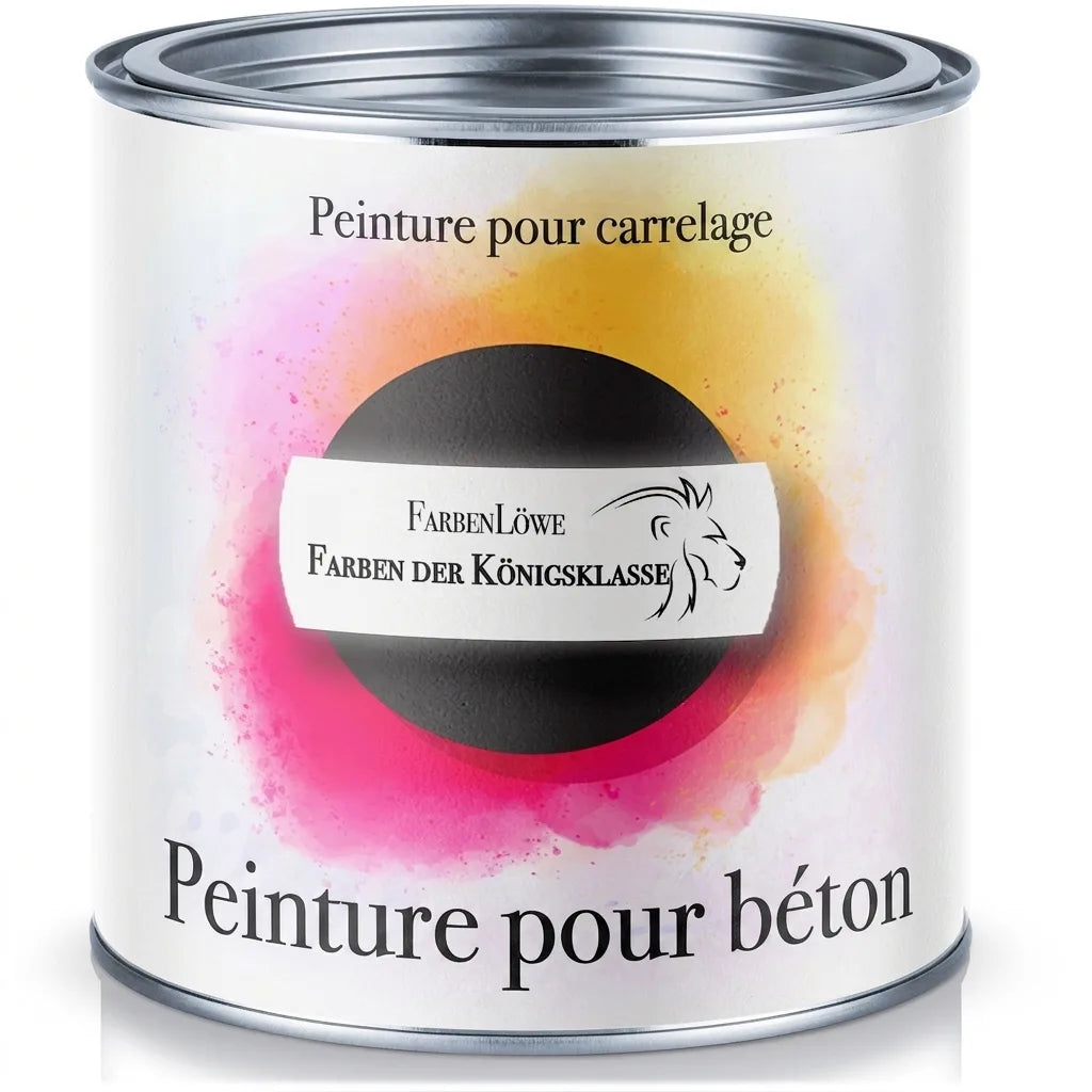 Pot de peinture béton FarbenLöwe avec inscription «Farben der Königsklasse».