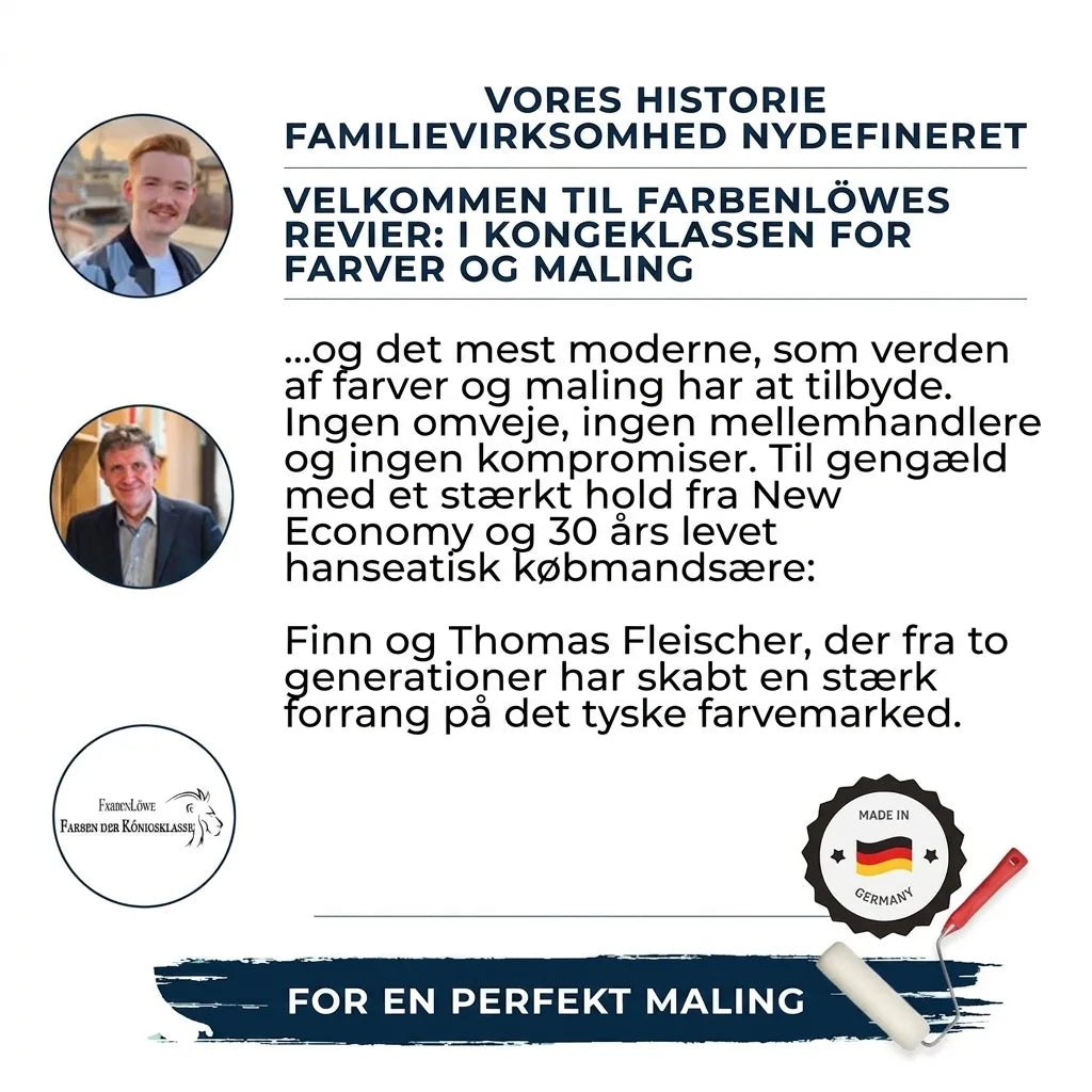 FarbenLöwe infografik: Tysk familiefirma redefinerer malingskvalitet med Finn & Thomas Fleischer, 'Made in Germany' maling.