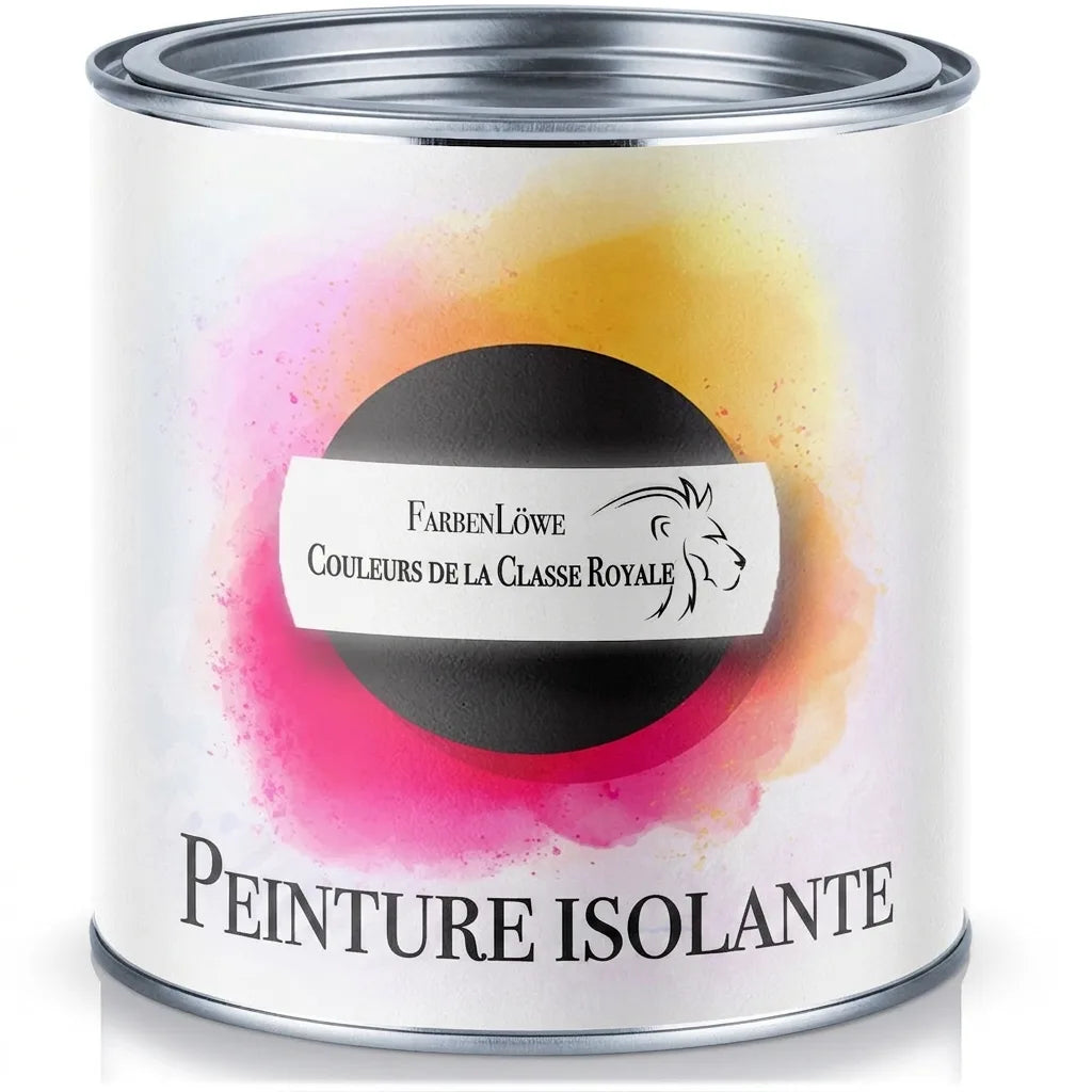 Pot de peinture FarbenLöwe avec les inscriptions "Farben der Königsklasse" et "Isolierfarbe".