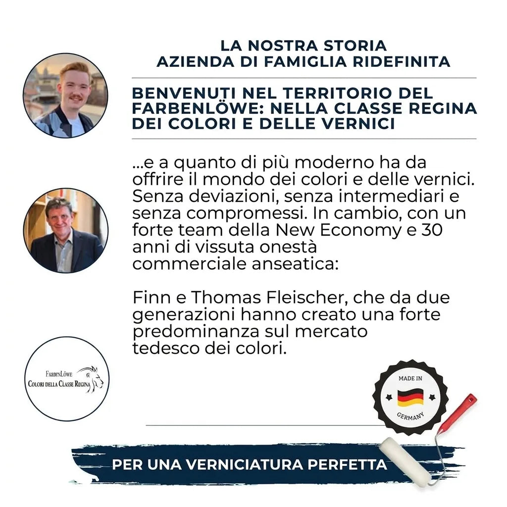 Azienda familiare tedesca di vernici FarbenLöwe, due generazioni, qualità superiore, senza compromessi.