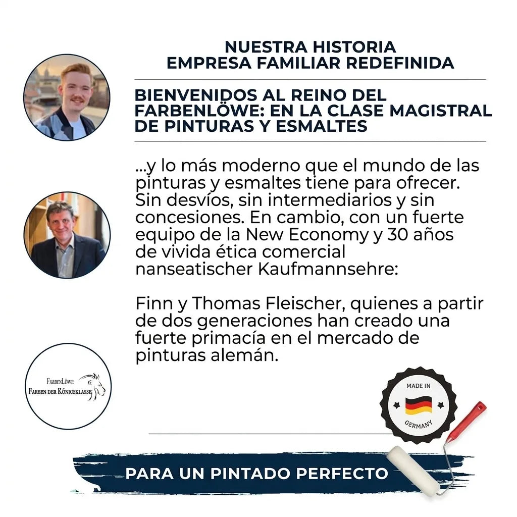 FarbenLöwe: Empresa familiar alemana de pinturas y lacas con Finn y Thomas Fleischer. Hecho en Alemania.