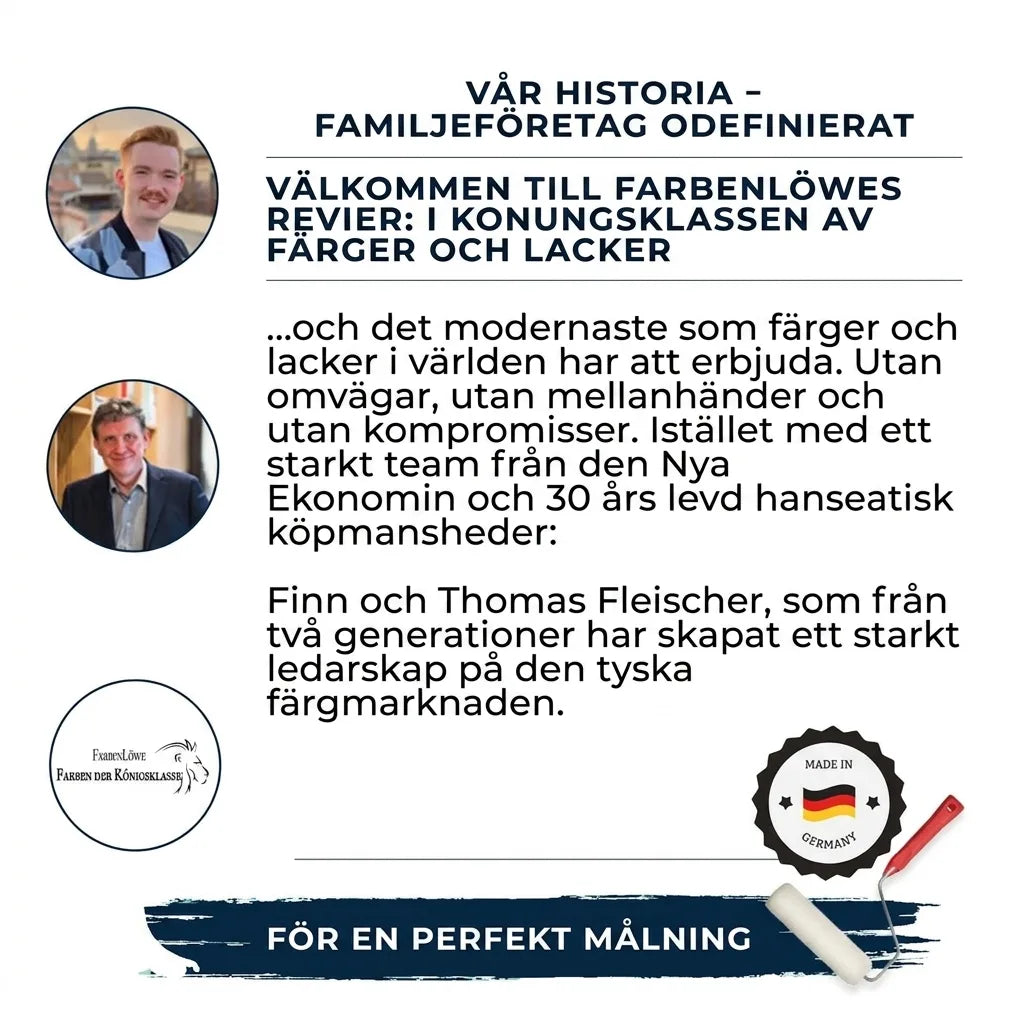 Farbenlöwe familjeföretags historia: premiumfärger och lacker 'Made in Germany', med grundarna Finn & Thomas Fleischer.