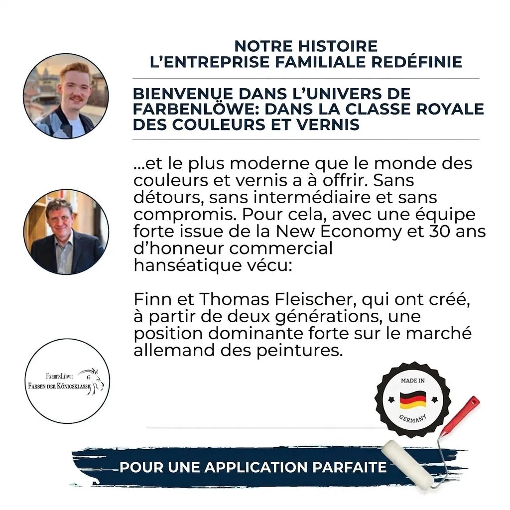 Image promotionnelle d'une entreprise familiale allemande de peinture, présentant son histoire et ses fondateurs.