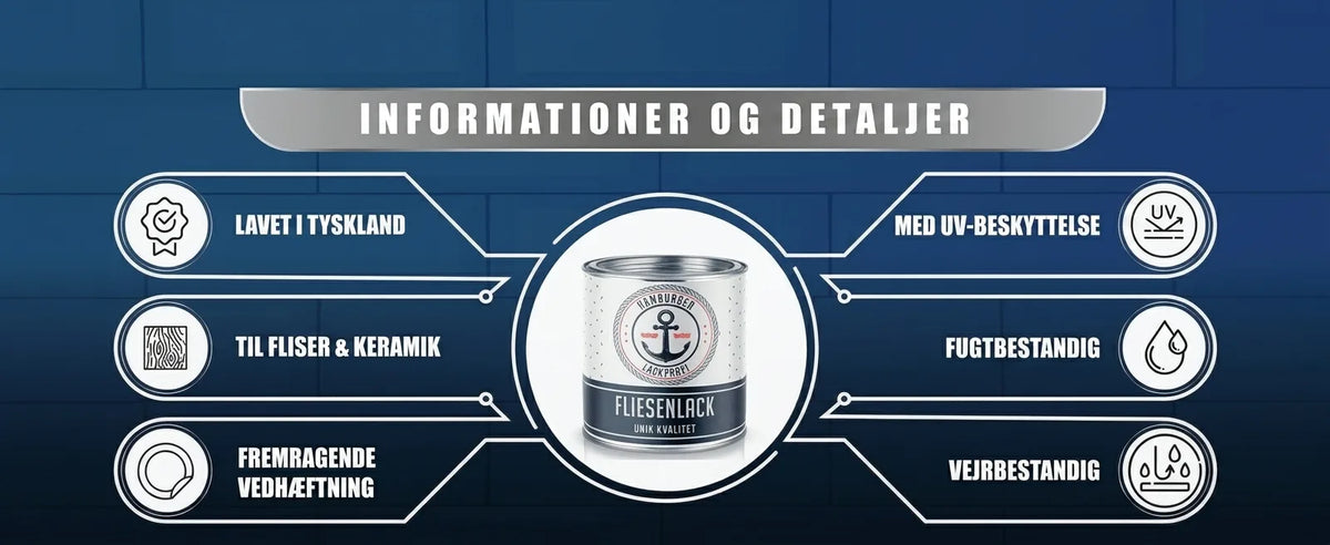 Detaljer om Hamburger Lackprofi Fliesenlack. Tysk kvalitet til fliser: UV-, vejr- og fugtbestandig med fremragende vedhæftning.