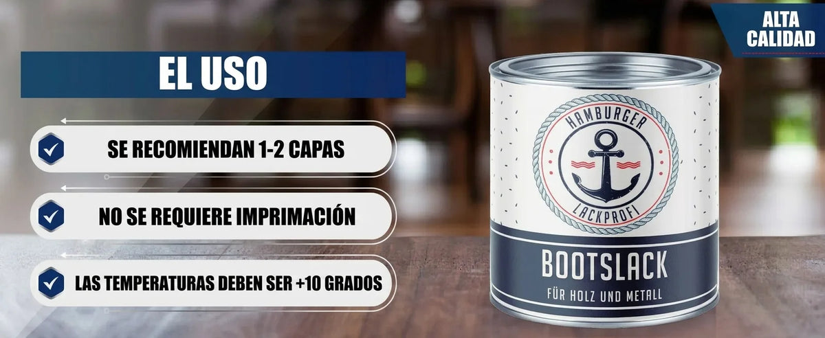 Lata de pintura para barcos Hamburger Lackprofi para madera y metal, con instrucciones de aplicación.