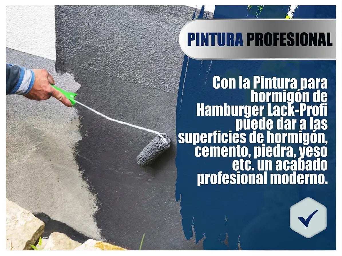 Pintura para concreto Hamburger Lack-Profi siendo aplicada. Ideal para superficies de hormigón, cemento, piedra, yeso.