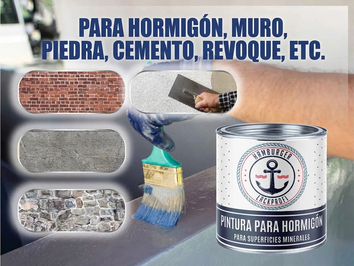 Pintura para hormigón y mampostería, aplicable en ladrillo, cemento, piedra y yeso. Bote de pintura.