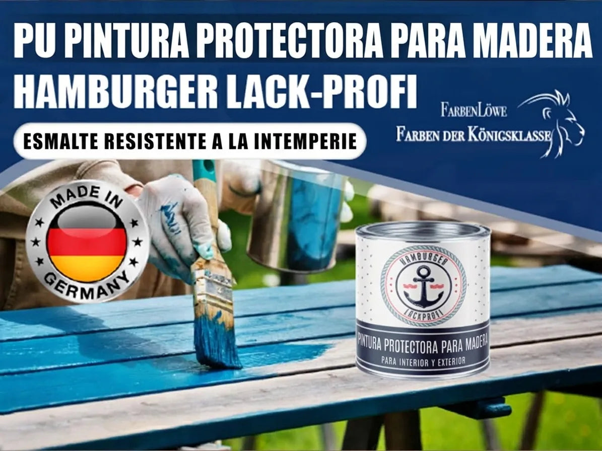 Pintura protectora de madera PU Hamburger Lack-Profi, lacado resistente al clima. Hecho en Alemania.