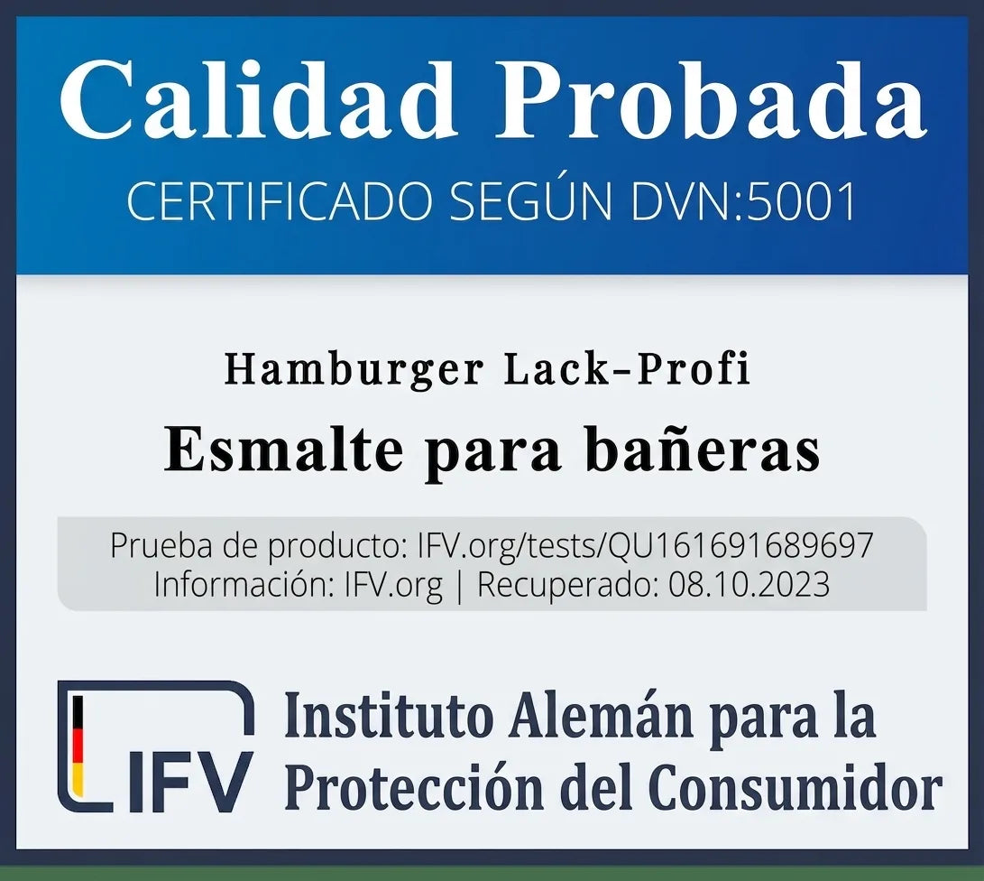 Certificación de calidad del Instituto Alemán de Protección al Consumidor para laca de bañera Hamburger Lack-Profi.