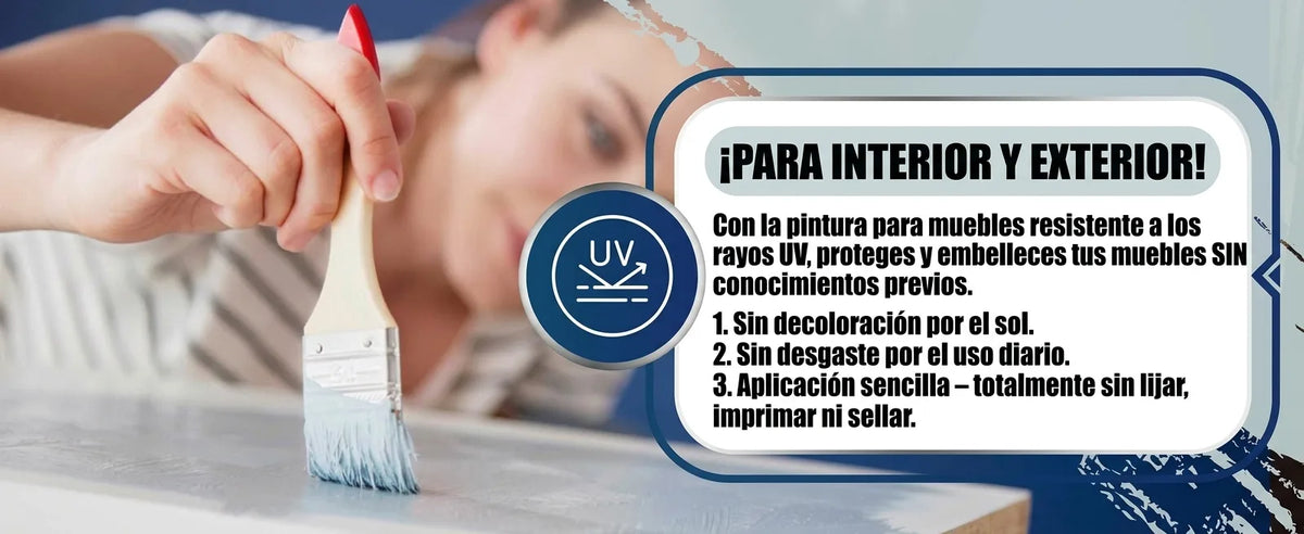 Pintura de muebles UV resistente para interior y exterior. Fácil de aplicar, sin decoloración ni desgaste.