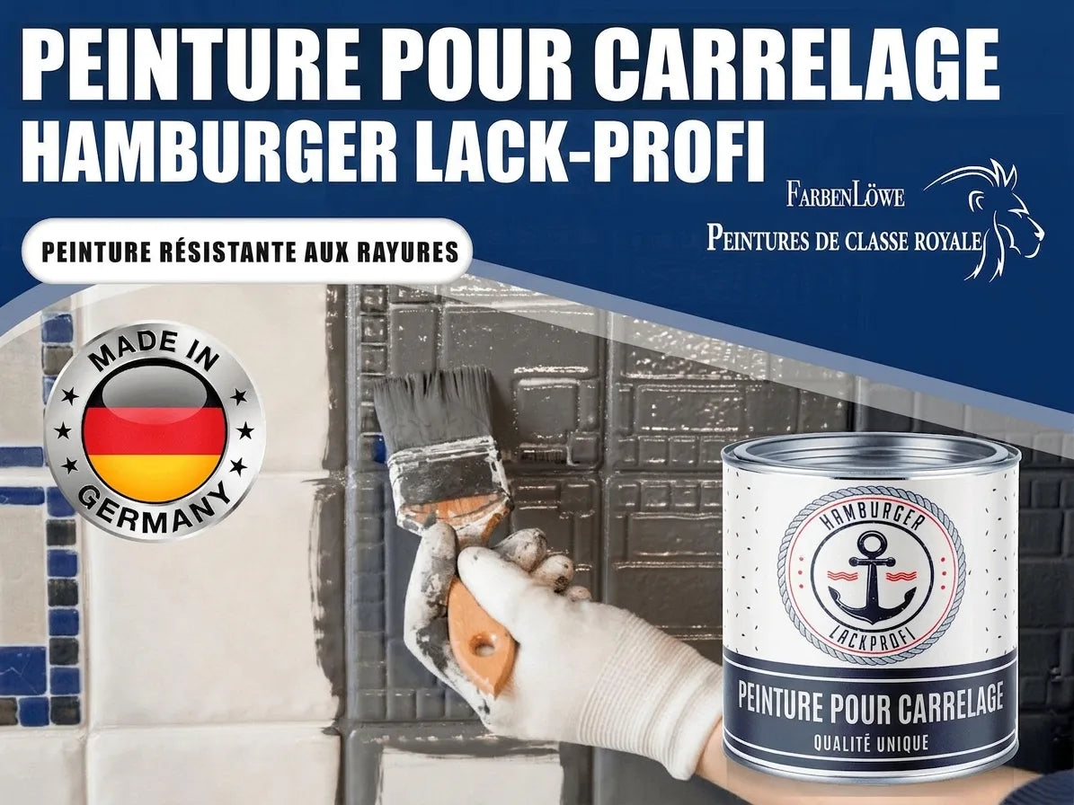 Peinture pour carrelage "Hamburger Lack-Profi" résistante aux rayures, application pinceau, fabriquée en Allemagne.
