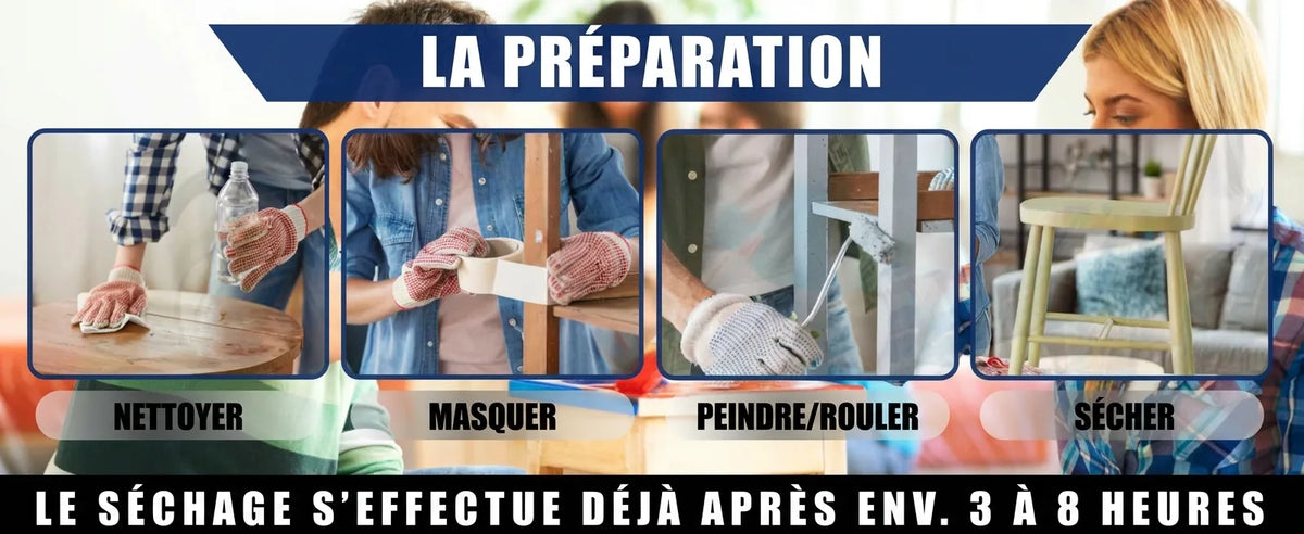 Guide DIY peinture meubles: nettoyer, masquer, appliquer, sécher (3-8h). Préparation facile.