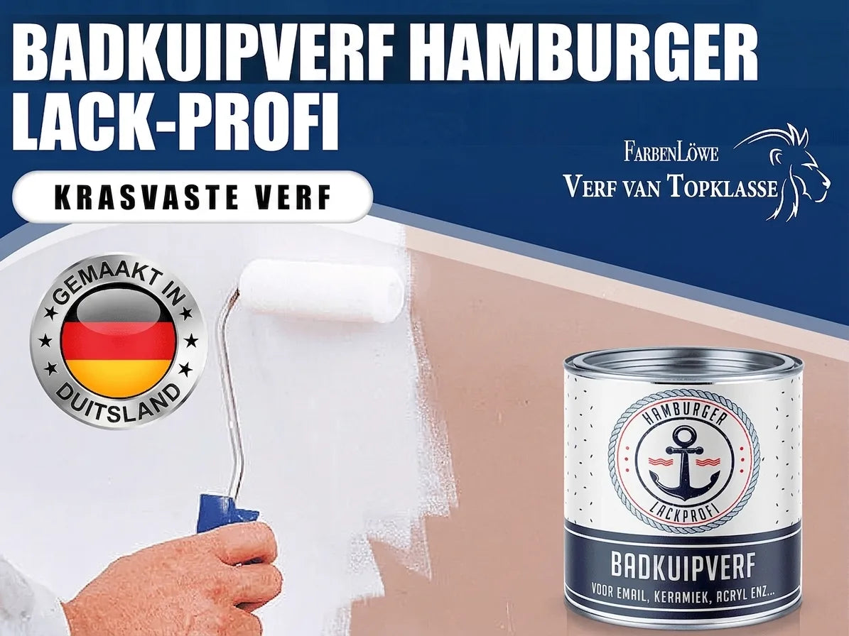 Hamburger Lack-Profi badkuipverf van FarbenLöwe. Krasvaste, Made in Germany verf voor emaille, keramiek, acryl.