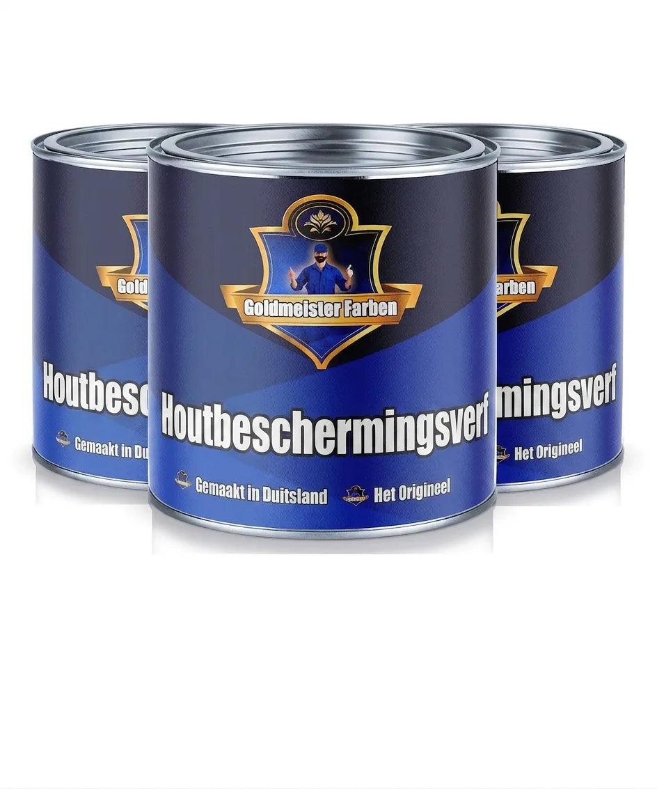 Goldmeister Farben houtbeschermingsverf: 3 donkerblauwe/zwarte blikken, Made in Germany, Das Original.