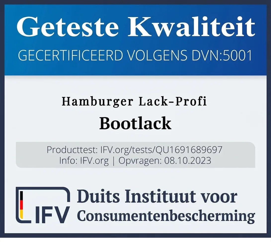 Kwaliteitskeurmerk voor Hamburger Lack-Profi Bootlack van het Duits Instituut voor Consumentenbescherming.