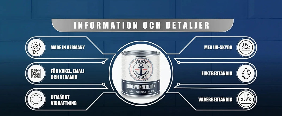 Badkarsfärg med egenskaper som tillverkad i Tyskland, UV-skydd, fukt- & väderbeständig. För kakel, emalj.