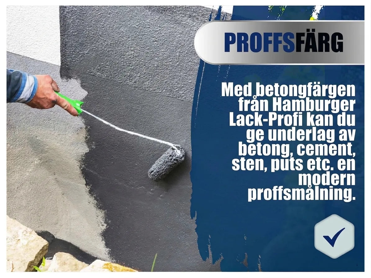 Hand målar en vägg med betongfärg. PROFFSFÄRG från Hamburger Lack-Profi för betong, cement, sten, puts.