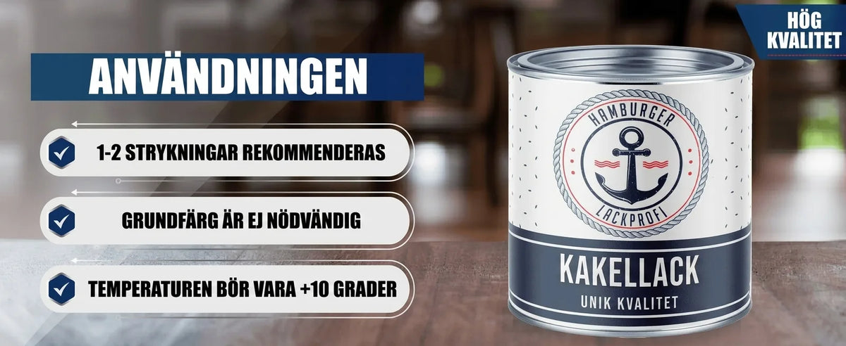 Kakelfärg från Hamburger Lackprofi (ankare). Bruksanvisning: 1-2 strykningar, ingen grundfärg behövs, temp +10°C.