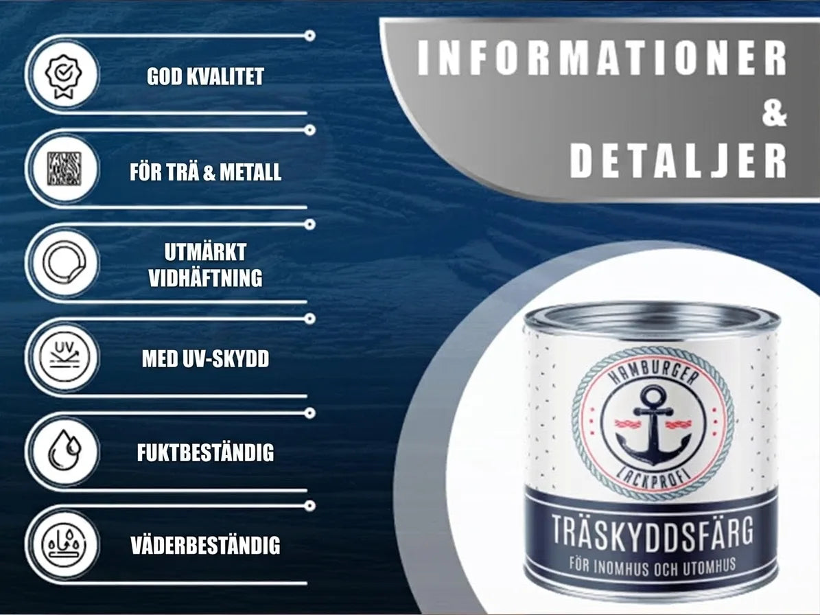Produktinformation om Hamburger Lackprofi träskyddsfärg. Hållbar, fukt- & väderbeständig, med UV-skydd för trä & metall.