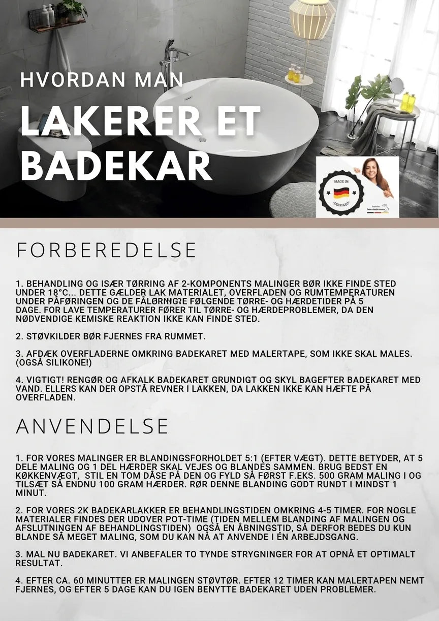 Detaljeret tysk guide til maling af badekar. Inkluderer trin for forberedelse og maling af badekarret.
