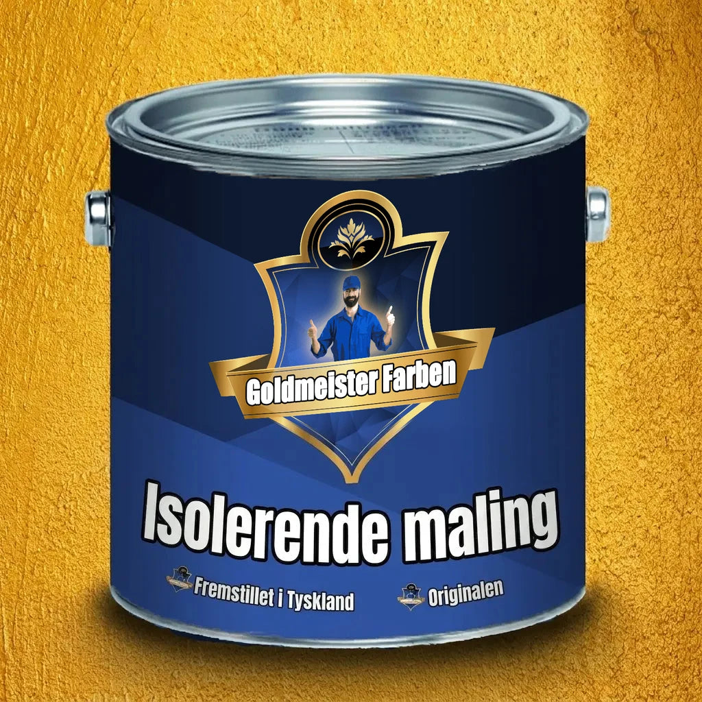 Goldmeister Farben isoleringsmaling i blå dåse på guldbaggrund. Made in Germany, Originalen.