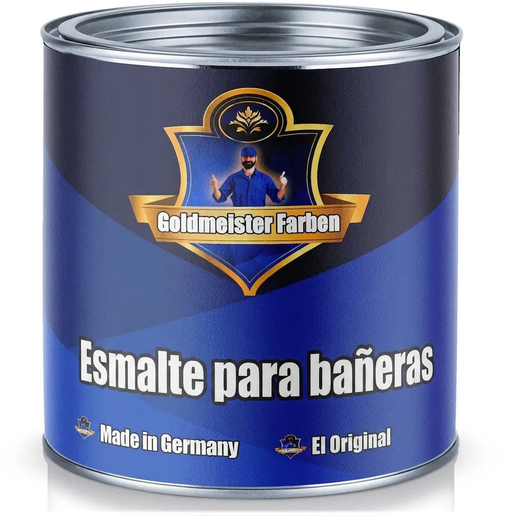 Lata azul de pintura Goldmeister Farben Esmalte para bañeras. Hecho en Alemania, El Original.