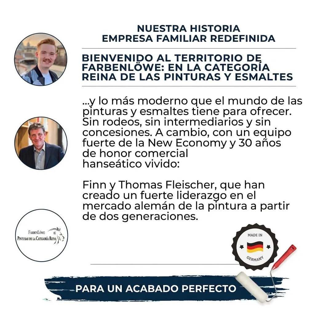 Historia de Farbenlöwe, empresa familiar de pinturas de calidad alemana, con Finn y Thomas Fleischer.