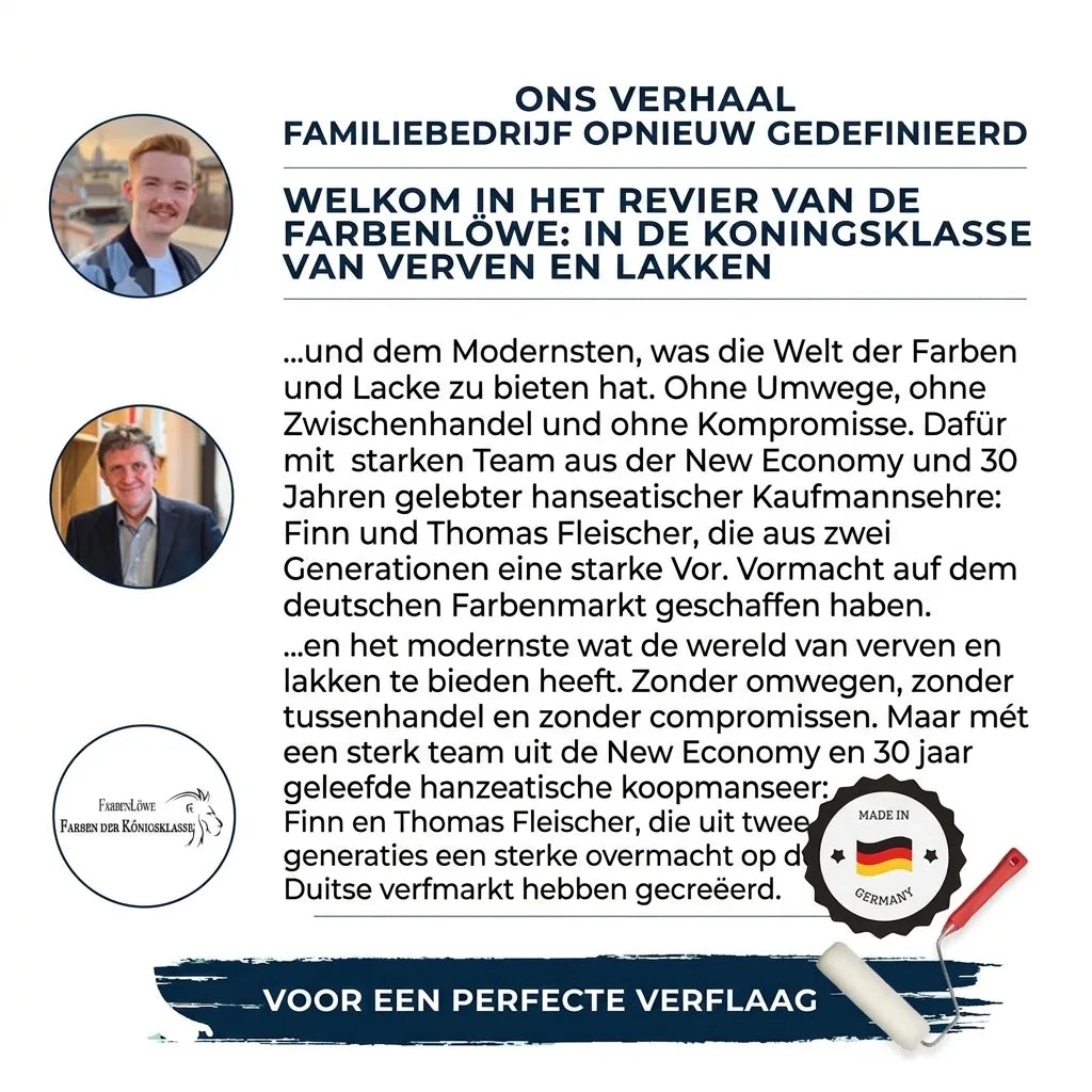 Farbenlöwe familiebedrijf: Finn en Thomas Fleischer, topkwaliteit verf en lak 'Made in Germany'.
