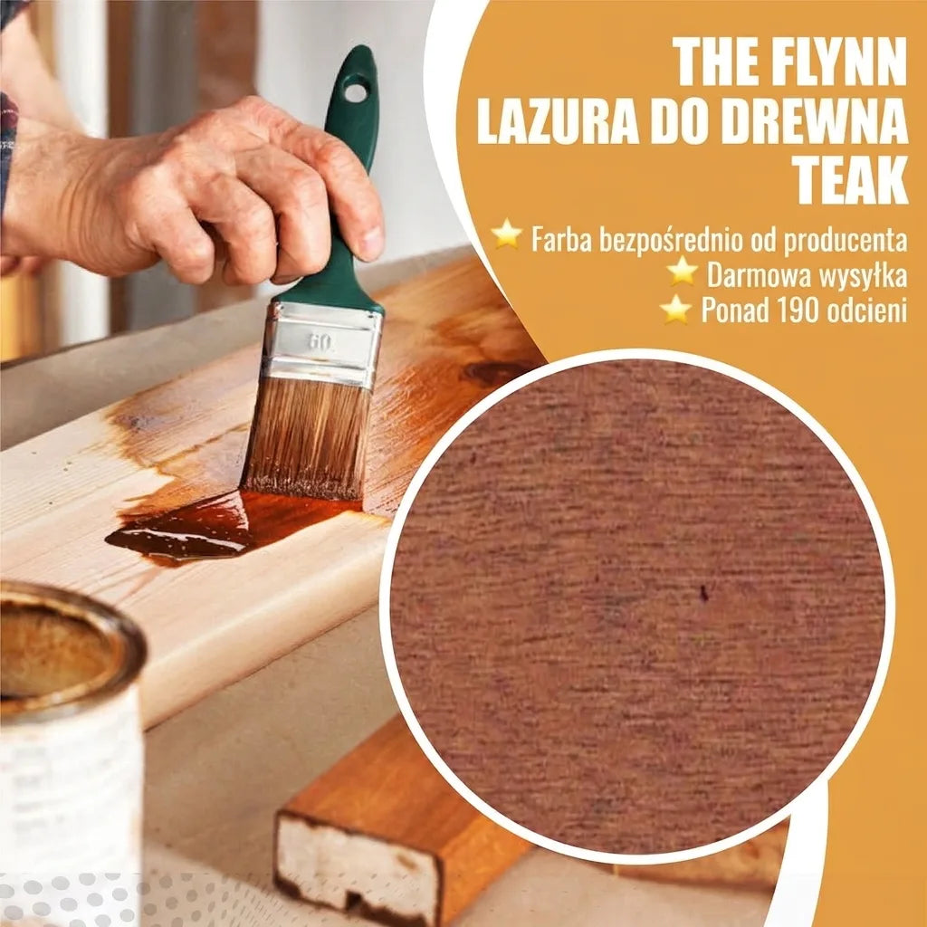 Bejca do drewna The Flynn Teak: aplikacja pędzlem, darmowa wysyłka, ponad 190 odcieni.