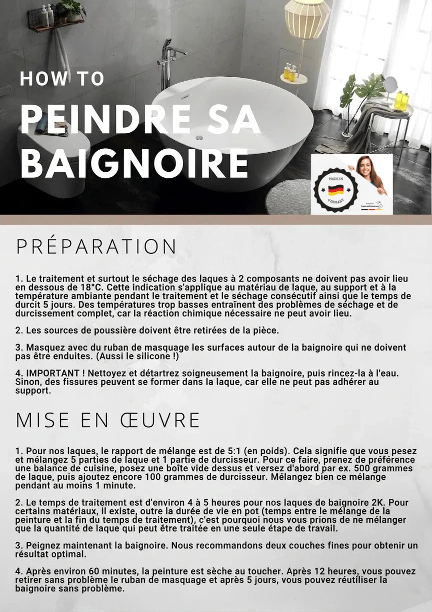 Instructions détaillées en allemand pour peindre une baignoire, incluant la préparation et l'application étape par étape.