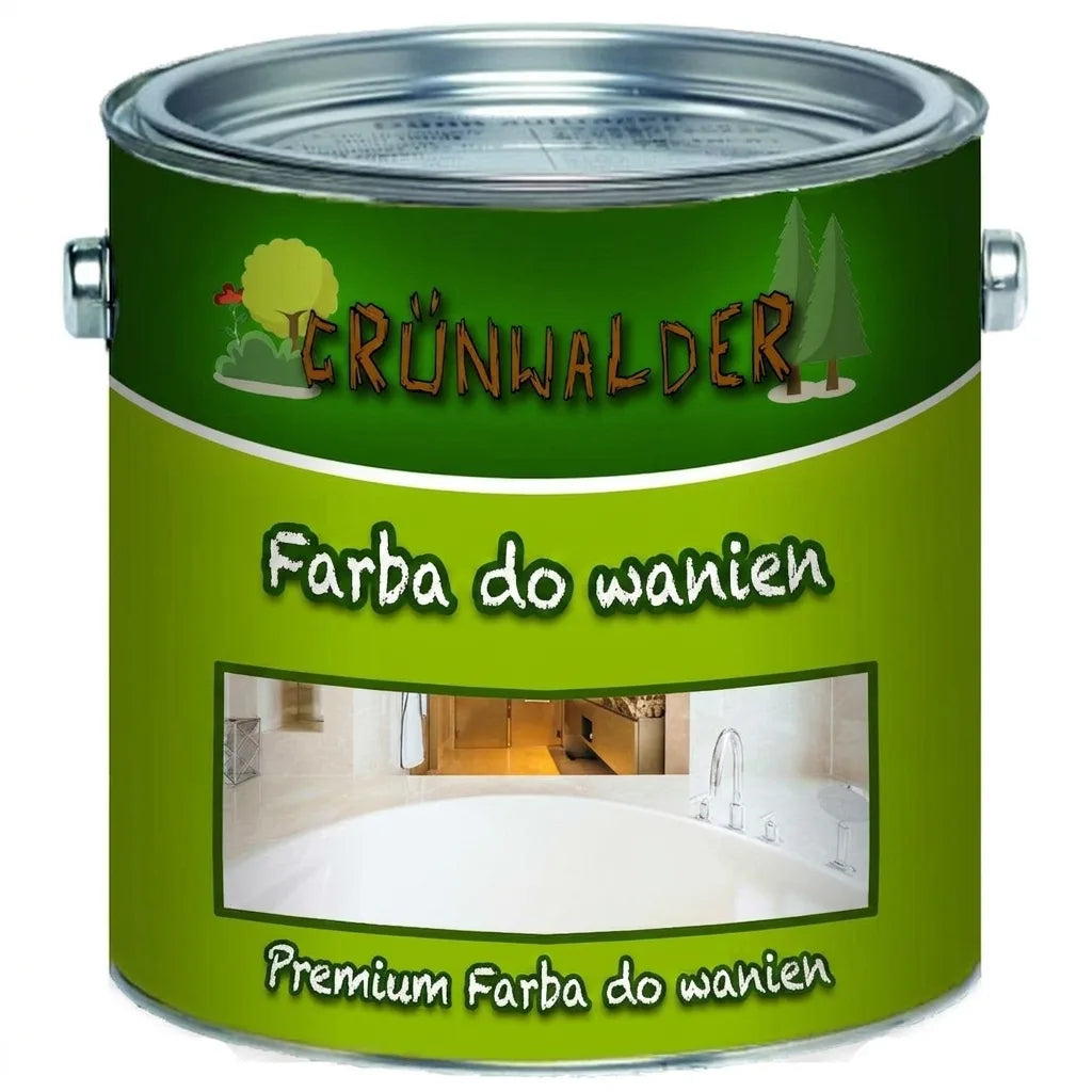 Zielona puszka lakieru Grünwalder Premium Badewannenlack do renowacji wanien.