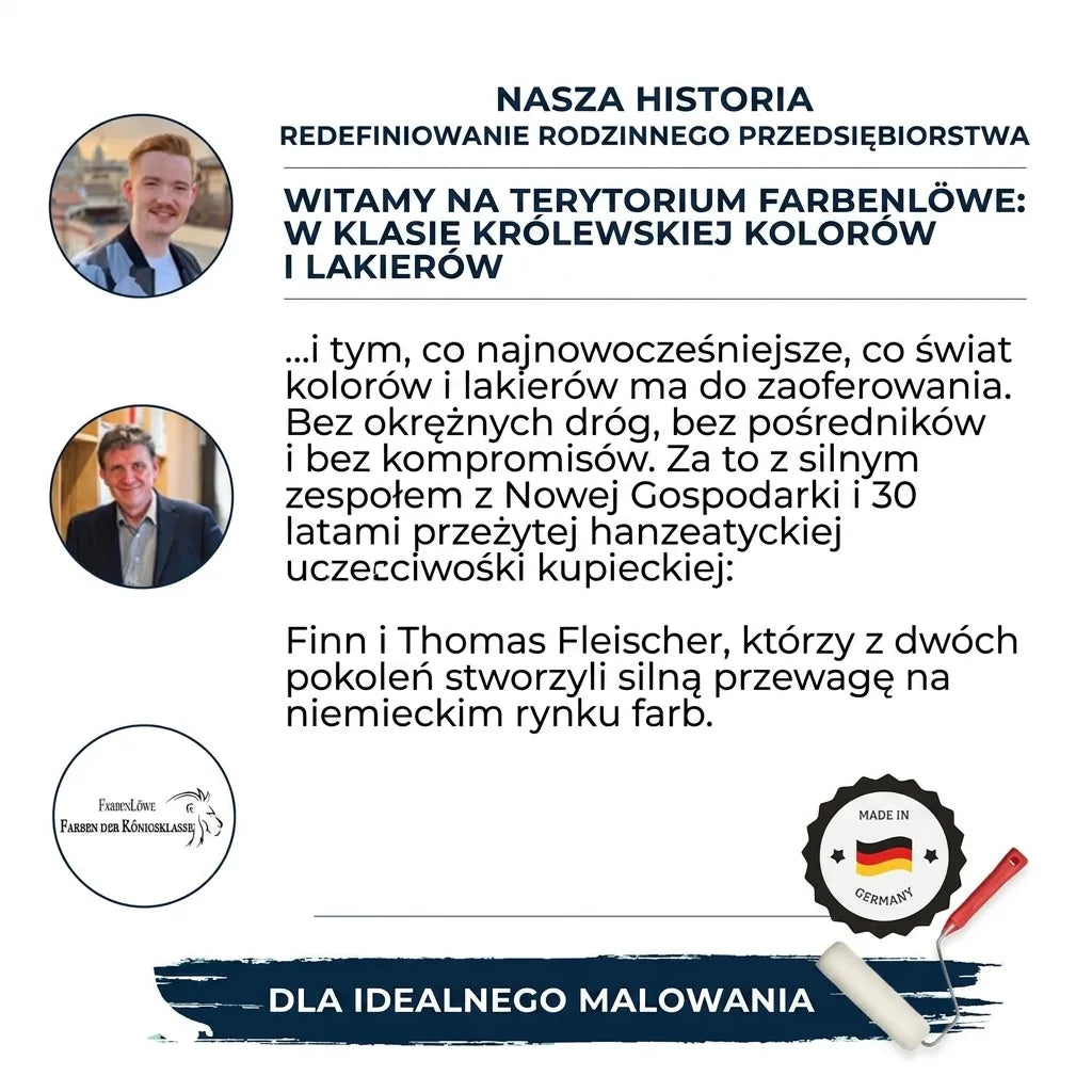 Finn i Thomas Fleischer prezentują historię FarbenLöwe, firmy rodzinnej z królewską klasą farb i lakierów "Made in Germany".