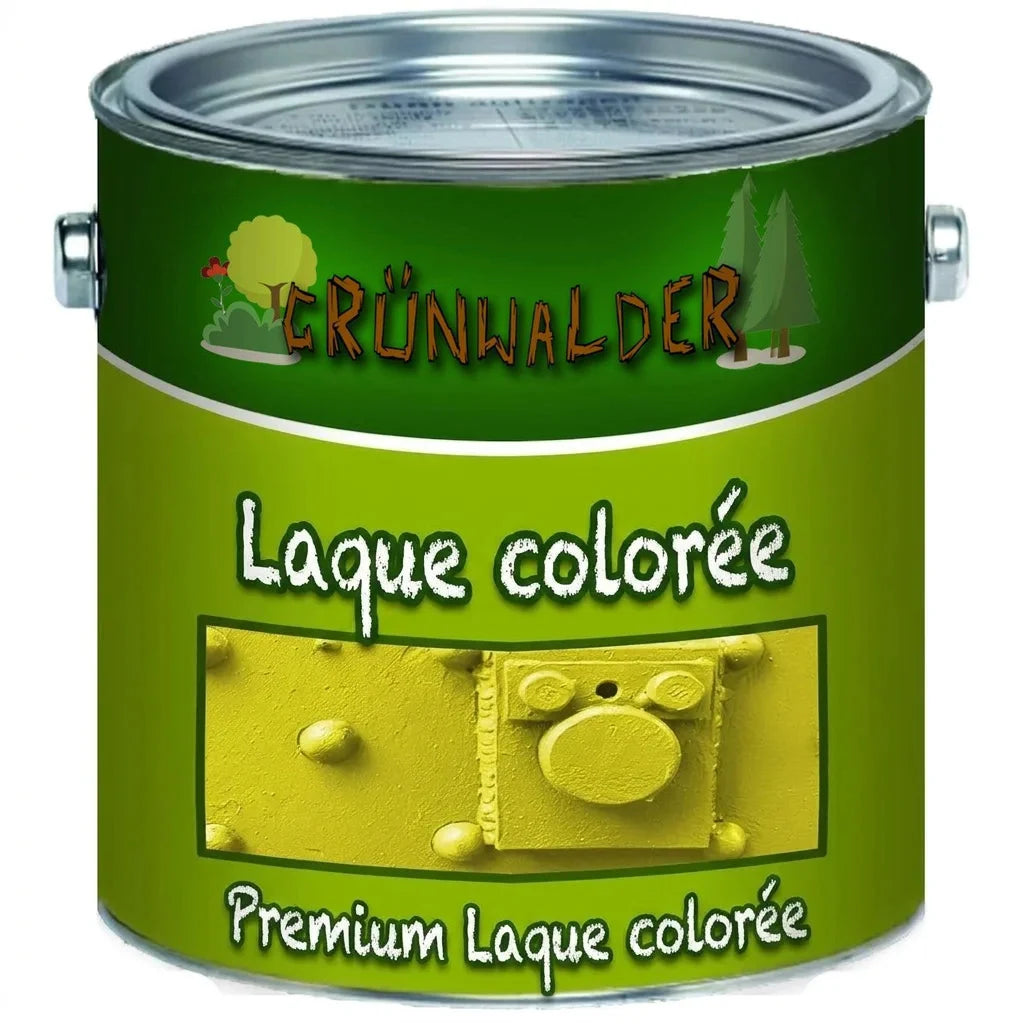 Pot de peinture émail (Buntlack) vert clair Grünwalder avec textes 'Buntlack' et 'Premium Buntlack'.