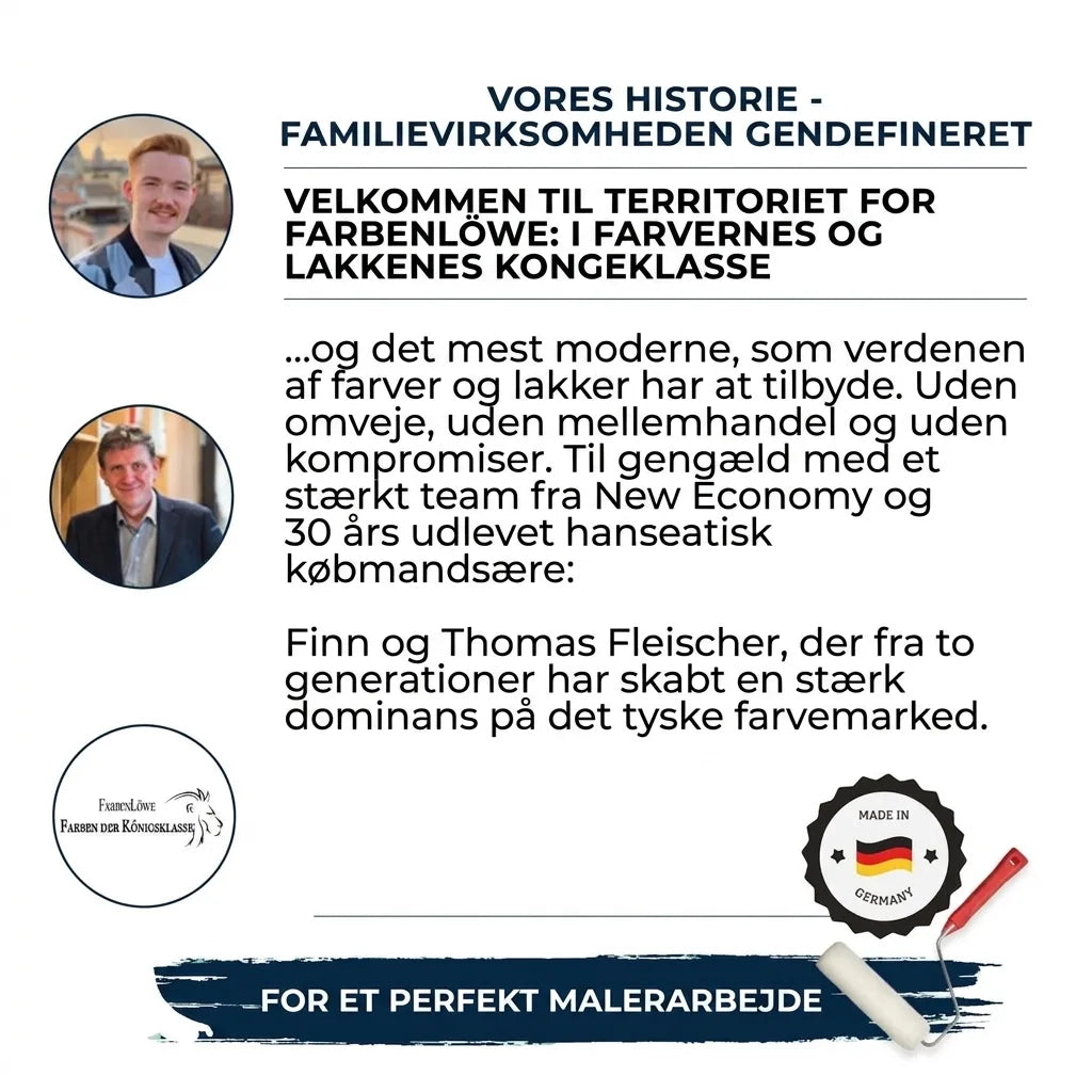 Farbenlöwe familieforetagende præsenterer sig med fokus på premium maling og lak, to generationers ekspertise.