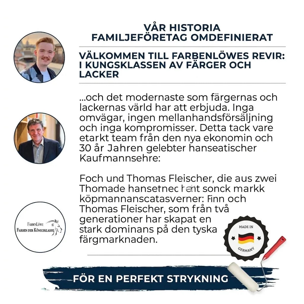 FarbenLöwe familjeföretags presentation av premiumfärger och lacker, 'Made in Germany', för perfekt målning.