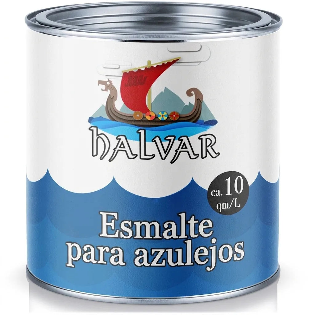 Bote de pintura HALVAR Fliesenlack para azulejos con una cobertura aproximada de 10 m²/L.