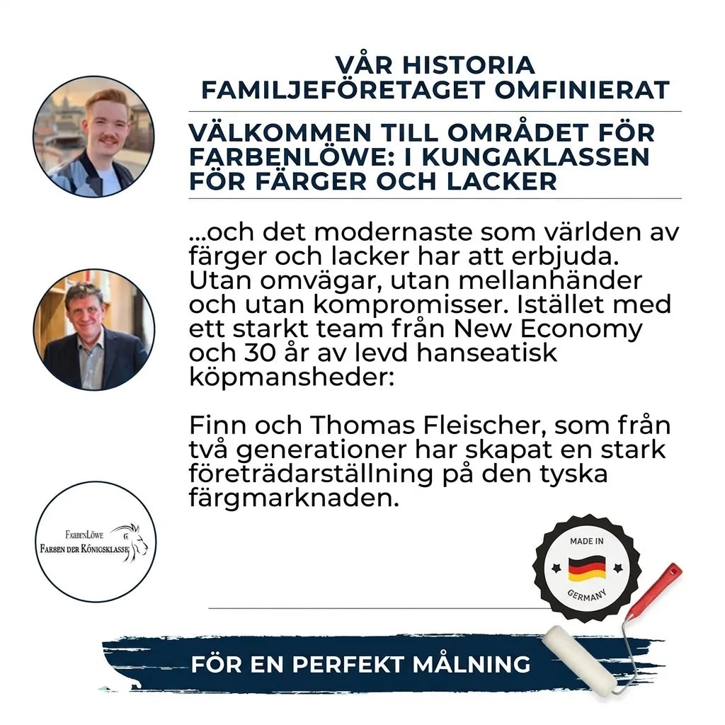 Farbenlöwe-reklam: familjeföretag med färg och lack i kungsklass, grundare Finn och Thomas Fleischer. 'Made in Germany'.
