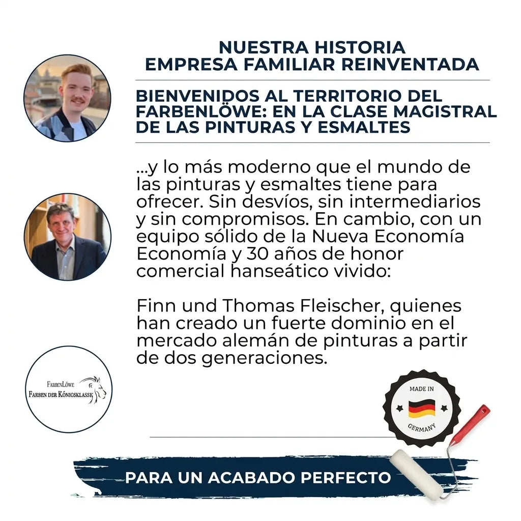 Historia de la empresa familiar Farbenlöwe, con Finn y Thomas Fleischer, pinturas y lacas de calidad superior "Made in Germany".