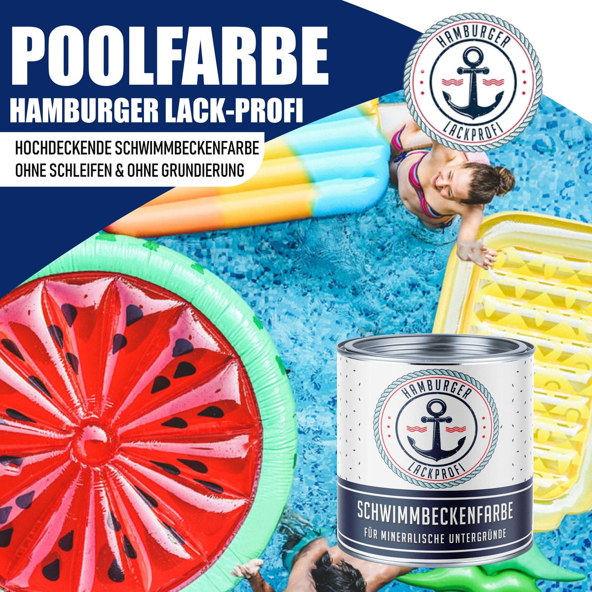 Schwimmbeckenfarbe Poolfarbe Rundumsorglos-Set (X500) inkl. Zubehör XXL - Hamburger Lack-Profi