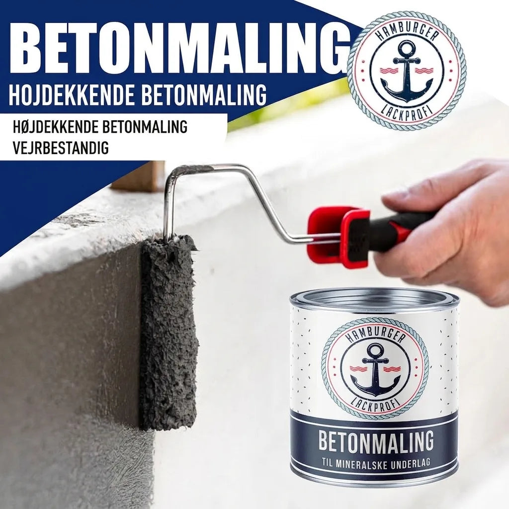 Hånd maler beton med mørkegrå betonmaling fra Hamburger Lack-Profi. Højt dækkende og vejrbestandig betonmaling til mineralske overflader.