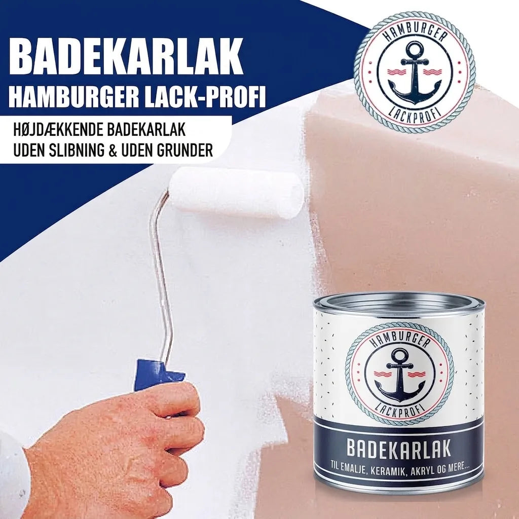 Hamburger Lack-Profi badekarsemaling. Højtdækkende maling til emalje, keramik, akryl uden slibning eller grunder.