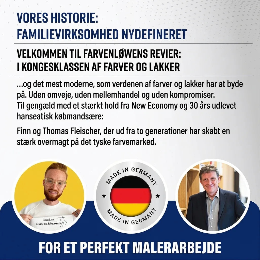 Farveløve: Tysk familiefirma af Finn og Thomas Fleischer. Redefinerer maling med kvalitet og 'Made in Germany'.
