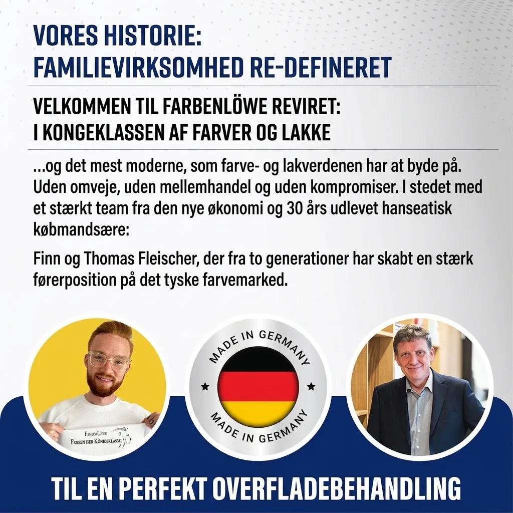 Farbenlöwe: Tysk familievirksomhed om maling & lak. Finn & Thomas Fleischer præsenterer kvalitet, 'Made in Germany'.