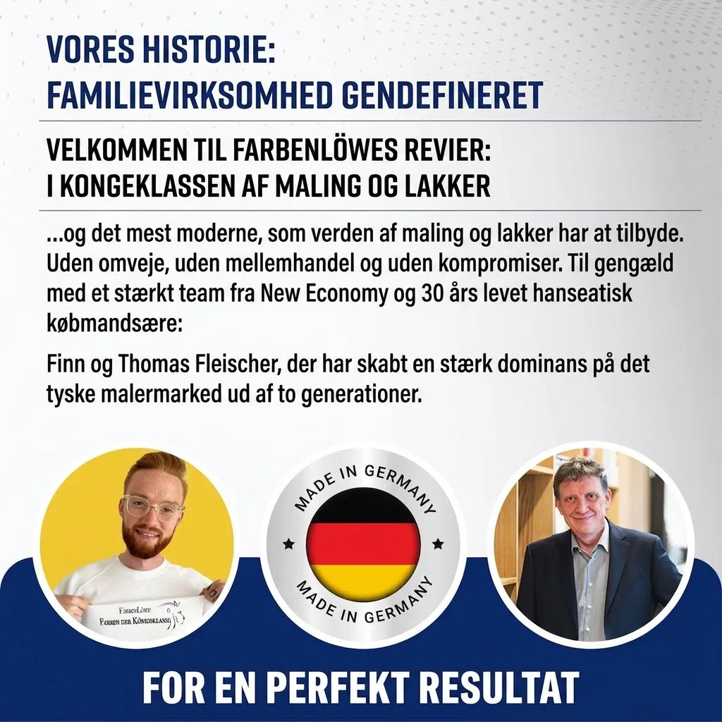 Farbenlöwe: Tysk familievirksomhed om maling & lak. Finn & Thomas Fleischer præsenterer kvalitet, 'Made in Germany'.