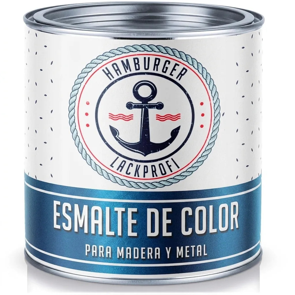 Bote de esmalte de color Hamburger Lackprofi para madera y metal con logo de ancla.